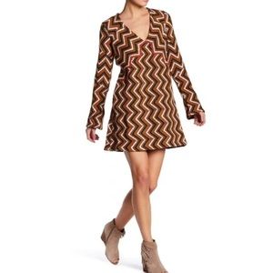FREE PEOPLE Retro Wool Blend Brown Rhianon Chevron Sweater Dress Size Small